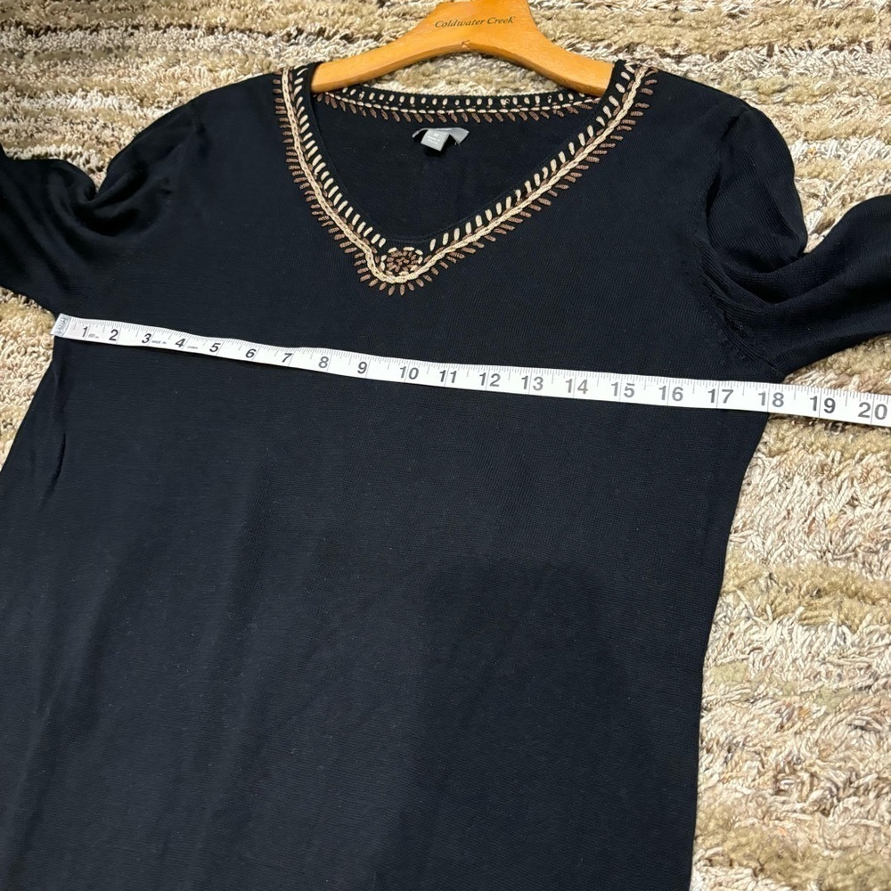 J Jill Medium Sweater Tunic Black Embroidered Silk Blend V Neck Long Sleeve - Picture 12 of 12